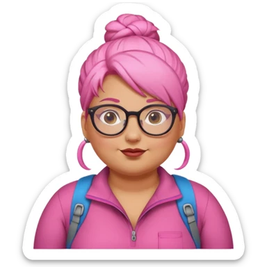 climber fat woman with pink bun hair and glassess sticker
