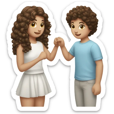 fille blanche et brune aux cheveux bouclés qui fait un cœur avec ses mains  sticker