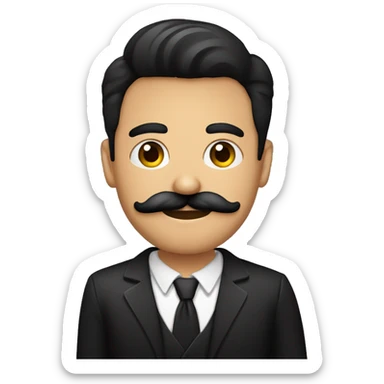 hombre contextura media, cabello ondulado negro, ojos castaño oscuro, bigote escaso rasurado sticker