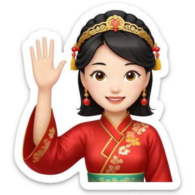 sexy chinese girl in traditional clothes waving to greet sticker