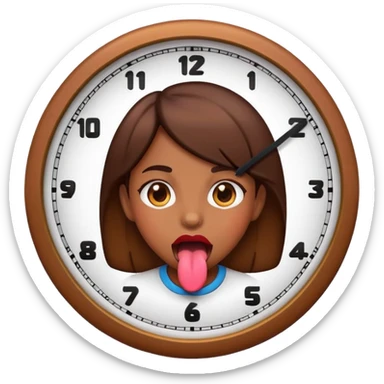 Brown girl emoji with tongue out with a clock  sticker