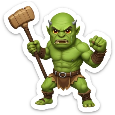 orc character swinging a club, simplified and bold, clear facial expression, fun and readable at small size, sized and composed for Twitch emoji sticker