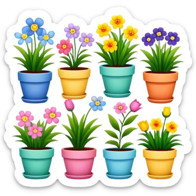 flower pots with spring flowers  sticker