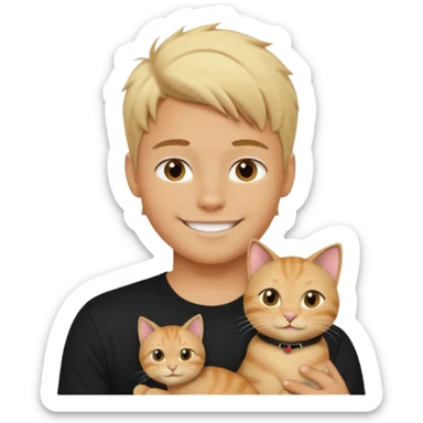 sexy boy with blonde hair and black t-shirt with cat  sticker