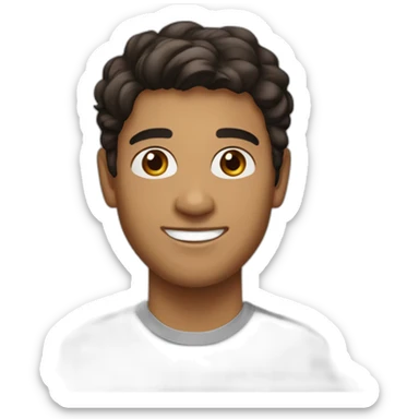 25-year-old light skin tanned mail with black brown hair and dark brown eyes with a more square face smiling pleasantly sticker