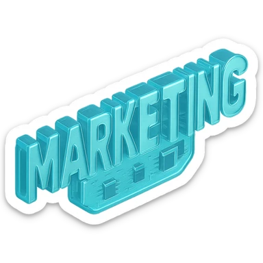 The word "MARKETING", cyan blue sticker