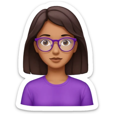 Chica de pelo moreno con gafas, lleva camisa violeta. Piel morena clara. Con Torre de Hércules de la Coruña detrás de la chica. sticker