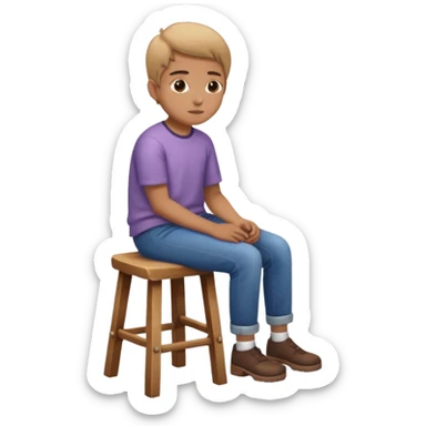 a person sitting on stool showing backward sticker