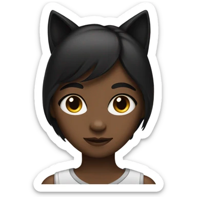 Black with dark hair girl looks cat in the eyes  sticker
