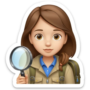 Explorer young girl with backpack and magnifying glass sticker