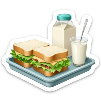 tray with food in it. a sandwich, a milk carton and lettuce on the tray. prison meal so the food doesn't look appetizing sticker