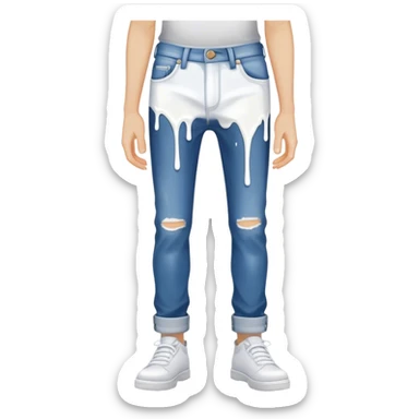 white paint spilled and dripping down jean pants sticker
