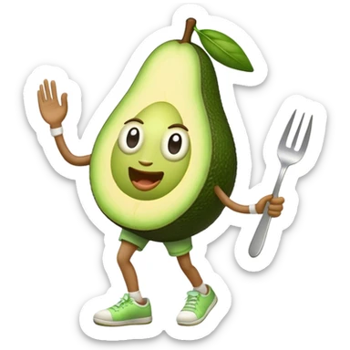 Dancing Avocado with fork in hand and wearing shorts & trainers sticker