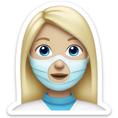Blonde Girl with blue eyes with a facemask sticker