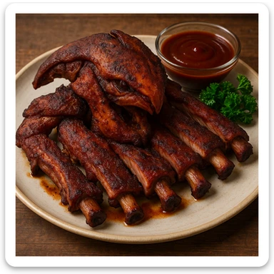 an elite from "Halo: Combat Evolved" except it's cooked and plated as succulent smoked ribs sticker