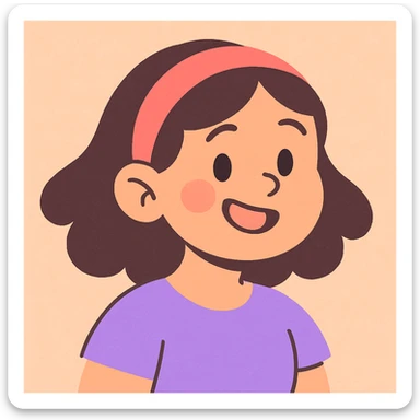 a girl with a headband, smiling, soft pastel illustration style sticker