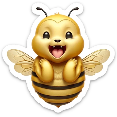 Cinematic Cute Yawning Bee Portrait Emoji, Head tilted slightly with a dramatic, wide-open yawn, showcasing a tiny, fuzzy body with gently drooping wings and sleepy, half-closed eyes, Simplified yet irresistibly adorable features, highly detailed, glowing with a soft, cozy golden glow, high shine, relaxed yet expressive, stylized with a dash of whimsical honey charm, soft glowing outline, capturing the essence of a drowsy yet affectionate bee that appears ready to stretch out for a nap! sticker