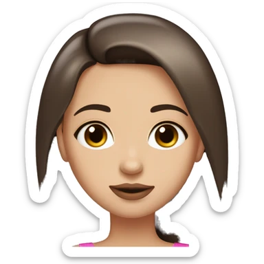 A girl with brown eyes, long straight brown hair, plump pink lips in a black dress sticker