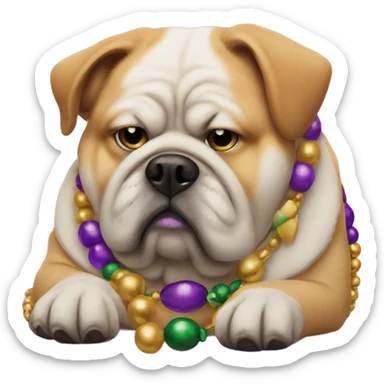 Sad fat dog with Mardi Gras beads sticker