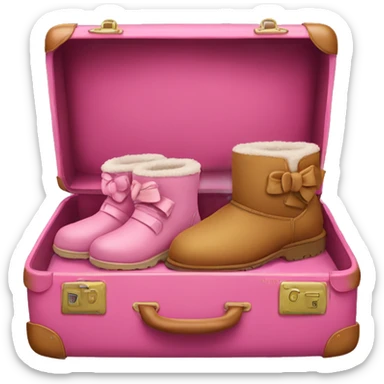 Rosa suitcase with a uggs on top of the suitcase. The Uggs having a rosa bow on them  sticker