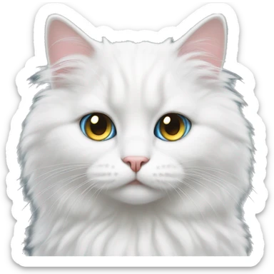Fluffy white cat with heterochromia sticker