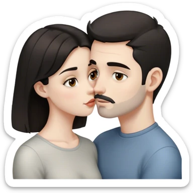 beautiful pale brunette girl with brown eyes kisses pale man short black hair tiny beard grey eyes sticker
