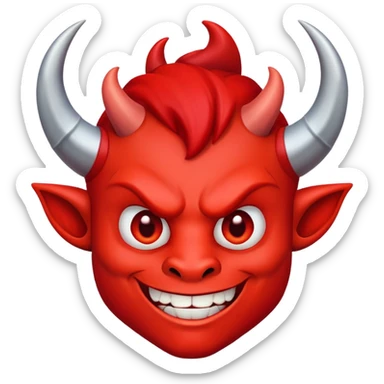 Mischievous red devil with pointy horns and smirk sticker