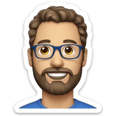 man 41 years old, tiny beard, brown hair with silver with blue glasses, french sticker
