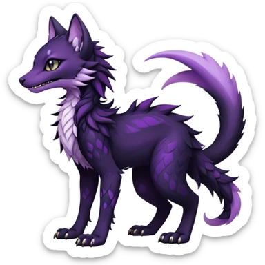 Kawaii dark black purplish blackish edgy fantasy ethereal feline-vernid-sergal-fursona animal creature with a tufted tail full body with intricate markings  sticker