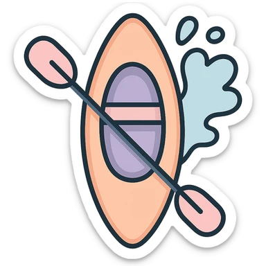 cute rowing kayak with paddle, top view, kayak with a small splash of water, detailed shading, thin clean outlines, soft rounded features, pastel palette #98B5BC #B5B3C1 #C9A3C9 #E4C0CA #F7DCD1 #F7C0AA, Japanese pop art, sticker look, highly detailed, vector clarity, soft lighting, subtle shadows, transparent background sticker