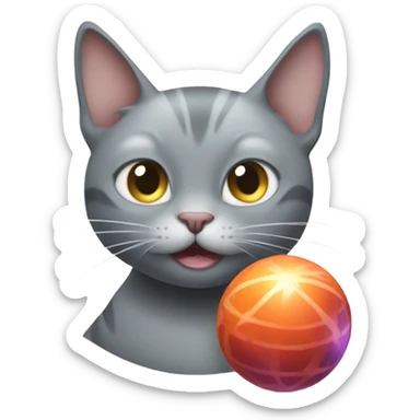 gray cat with a big belly and a magic ball in her teeth sticker