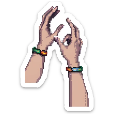 pixel art of hands showing the pasha technique, minimal and recognizable sticker