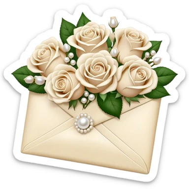 Ivory- beige colored love letter and a bouquet of white and pearl roses  sticker