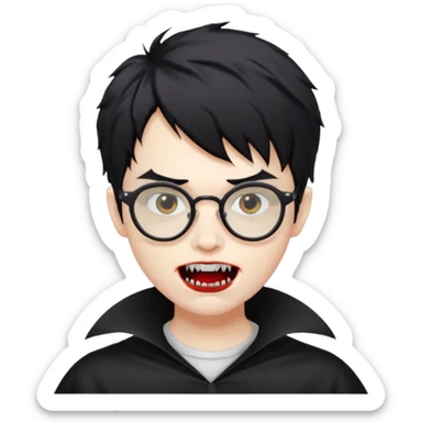 Cabelo bagunçado meio pequeno preto com cor de pele branco parecendo um vampiro e com oculos sticker