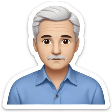 Puerto Rican actor René Monclova with round face, wide jaw, light skin. Expressive dark brown eyes, thick eyebrows. Short gray/white hair with receding hairline. Clean-shaven. Friendly expression. Wearing a dark button-down shirt. Distinguished older man with charismatic appearance. sticker