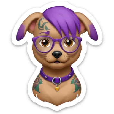tattooed dog with heavy face tattooes and glassess, purple haired sticker