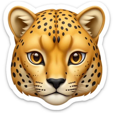 Cinematic Noble Cheetah Portrait Emoji, Poised and regal, with a lean, muscular build and a sleek, spotted Fur of golden hues, deep-set soulful amber eyes, Simplified yet sharp and sophisticated features, highly detailed, glowing with a warm, dignified glow, high shine, intelligent and swift, stylized with an air of wild elegance, focused and attentive, soft glowing outline, capturing the essence of a watchful and confident predator, so majestic it feels as though it could sprint out of the screen with effortless authority! sticker