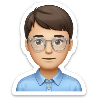 A man who have a glasses transparent. And have a bangs and have a button shirt. sticker