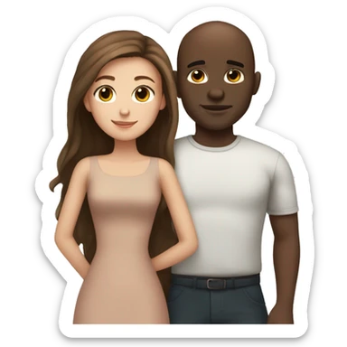 Beautiful Girl with long brown hair and boy with brown hair cuddling, Bald black man  sticker