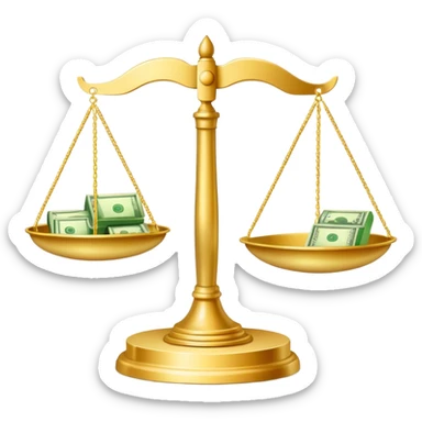 gold scale with dollars on one side and beauty products on the other sticker