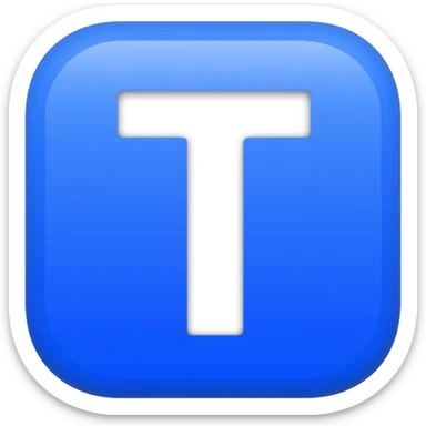 "3D premium,3D rounded-square icon in strong bleu with a beveled edge, bold serif white letter 'T'centered, strong specular highlights, inner glow, 1024x1024, png" sticker