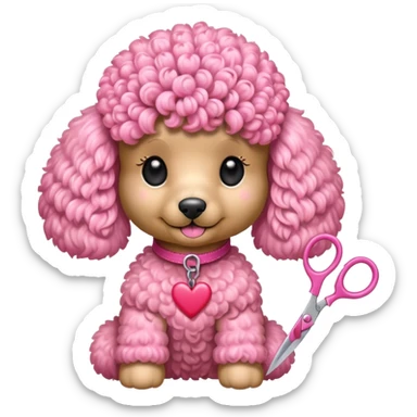 poodle color rosada con corazoces y tijera sticker