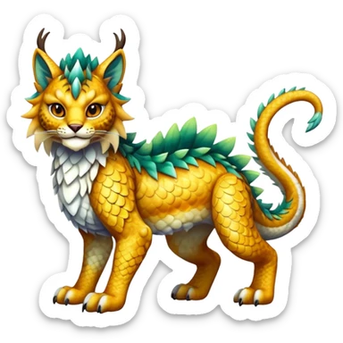 Shiny exotic Dragon-type Fakémon-Lynx-Bobcat-creature full body sticker