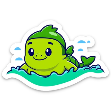Green Shrekodil (mix of Shrek and crocodile) swimming breaststroke in a puddle sticker