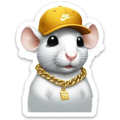 A white rat wearing a Nike cap with sunglasses and gold chains making a like gesture sticker
