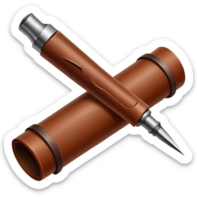 Leatherworking icon, rolled-up raw leather, engraving needle or gouge, stamp or press tools, visible texture of leather, minimalistic style, clean lines, transparent background. sticker