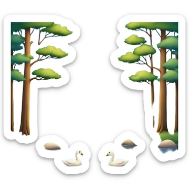 Cinematic Realistic Lake Emoji, Calm and reflective, with clear blue waters mirroring the surrounding landscape, framed by tall trees and grassy shores. The sunlight sparkles on the water’s surface while birds and animals play at the edge. Soft glowing outline, capturing the essence of peaceful serenity in a tranquil lake. sticker