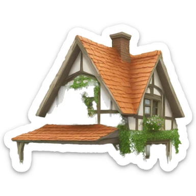 cottagecore home with ivy and flowers growing on it sticker