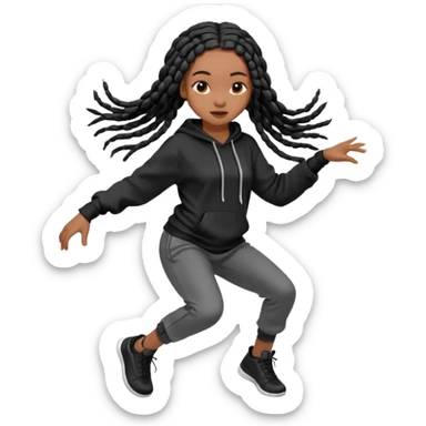 African American girls with long black box braids wearing plain black hoodie with hands dancing sticker