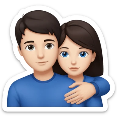  Chłopak z ciemnymi włosami z brązowymi oczami przytulający się do brunetki z niebieskimi oczami sticker